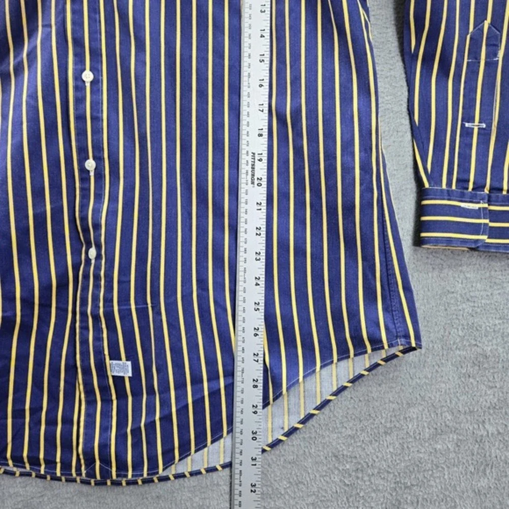Ralph Lauren Men Button Up Shirt L‎ Blue Polo Player Embroidery Striped Long